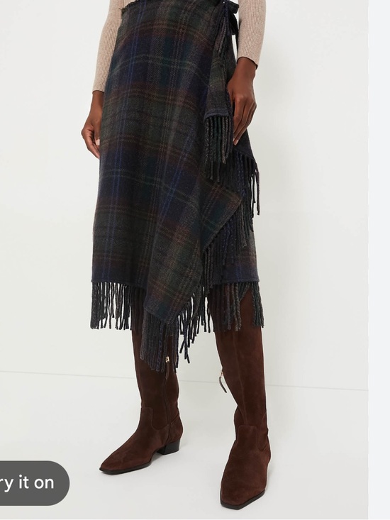 Polo Ralph Lauren Dresses & Skirts - Polo by Ralph Lauren Plaid Multi Wool Blend Fringe Skirt in Navy and Brown